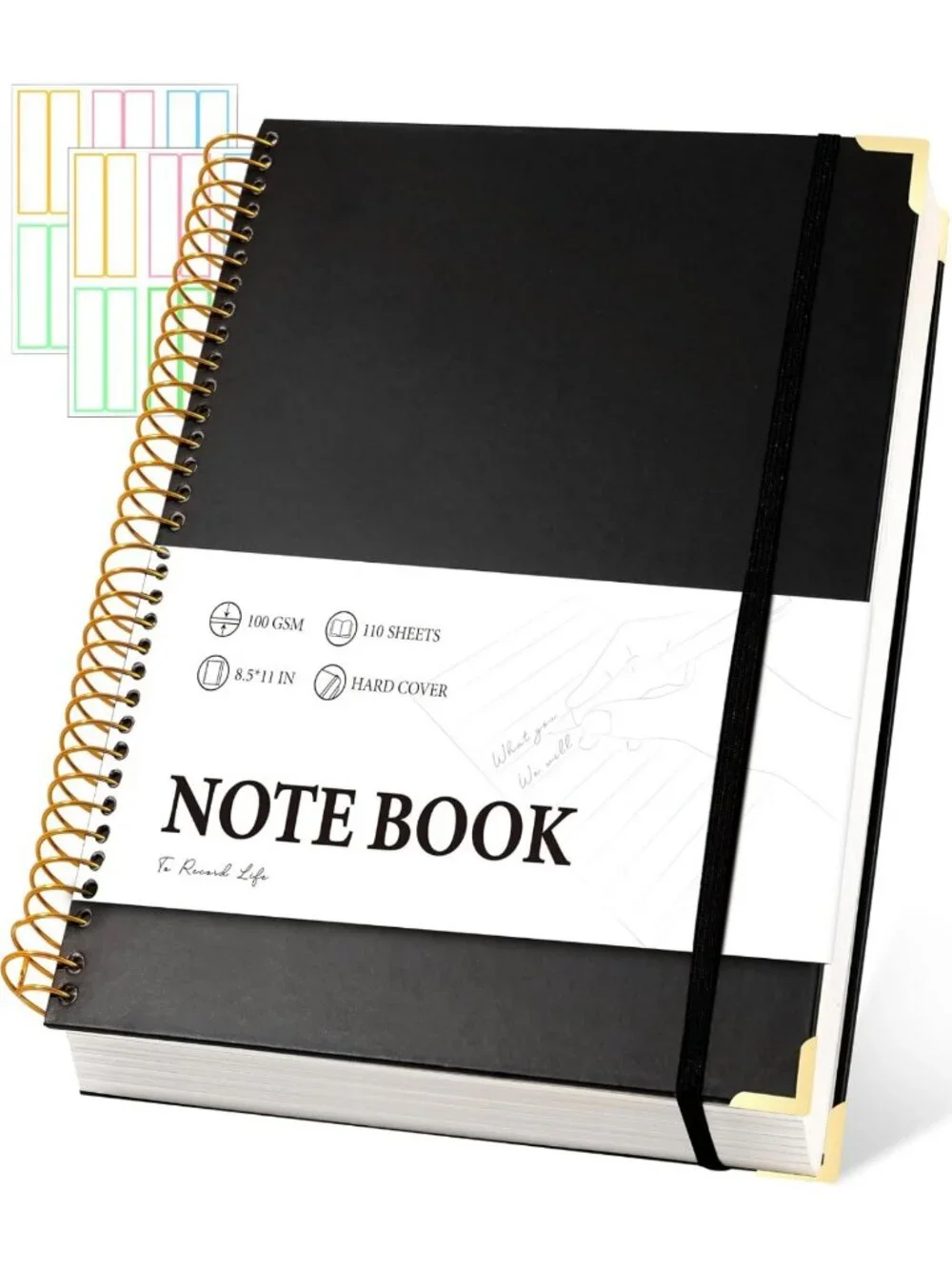 Large Black Spiral Notebook, College Ruled, 200 Pages, Hardcover Journal for